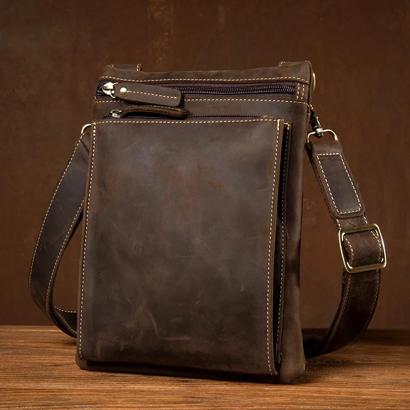 Imagem -02 - Bolsa de Ombro Retrô Artesanal para Homens Pele de Cavalo Louco Bolsa Crossbody Simples Bolsa para Celular