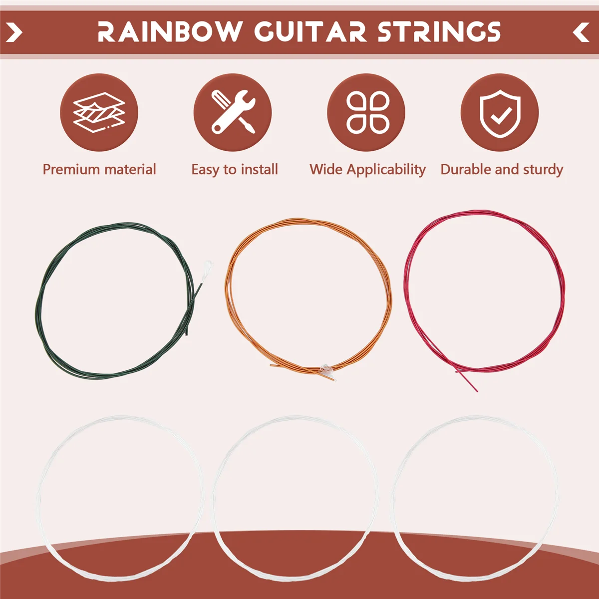 

AA85 C105 Rainbow Guitar Strings Nylon Core Colorful Coated Copper Alloy Wound for Acoustic Classical Guitar(.028-.043)