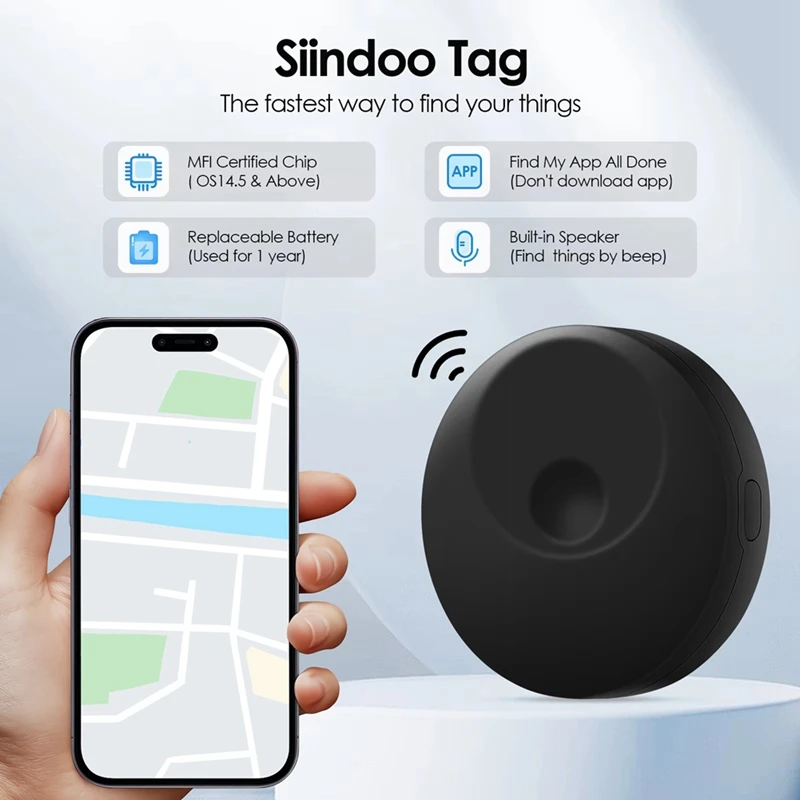 Умный Bluetooth-трекер, поиск ключей работает с Apple Find My, оповещение о громкости, сменная батарея, локатор идентификации для автомобильных сумок