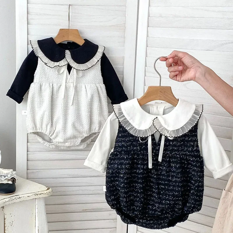 2025 New Spring Newborn Baby Girls Clothing Set Long Sleeved Cotton T-shirt Sleeveless Jumpsuit Toddler Baby Girl Clothes Suit