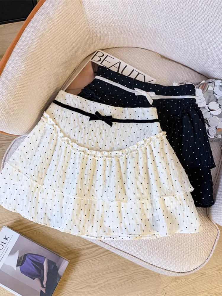 

White Lace Trim Mini Skirts Women Summer Cotton High Waist Folds Texture Short Faldas Cute Preppy Style Y2K A-line Skirt