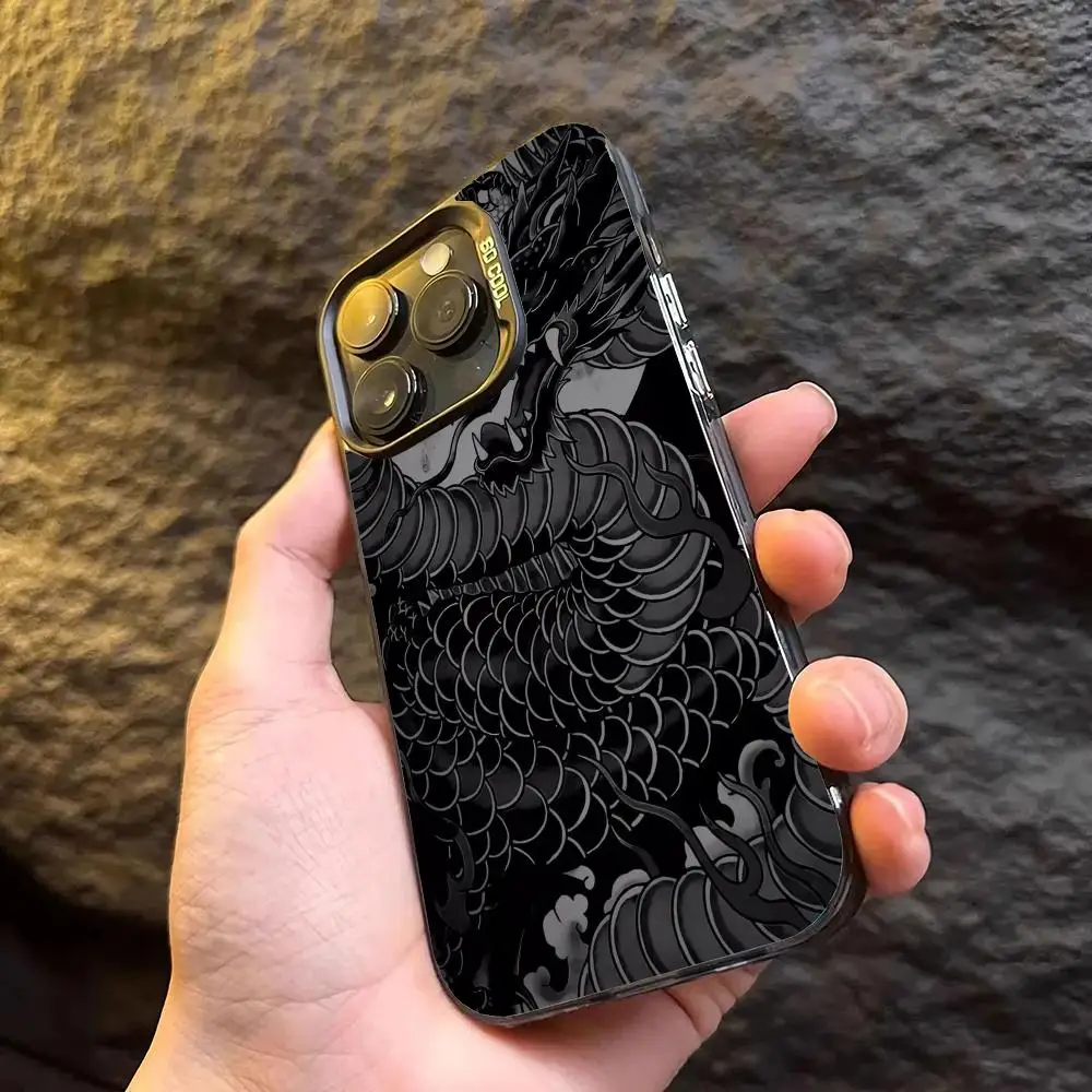 

Black dragon design phone case for iPhone 16 15 14 13 12 11 Pro/ Max/Plus shock-proof rear cover anti-fingerprint