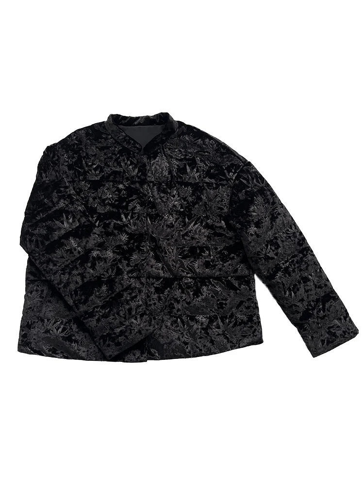 

Spring 2026 Women's Thin Cotton Velvet Printed Jaet Unique Design Comfortable Fit Long Sve Stand Collar Single Button Cl...