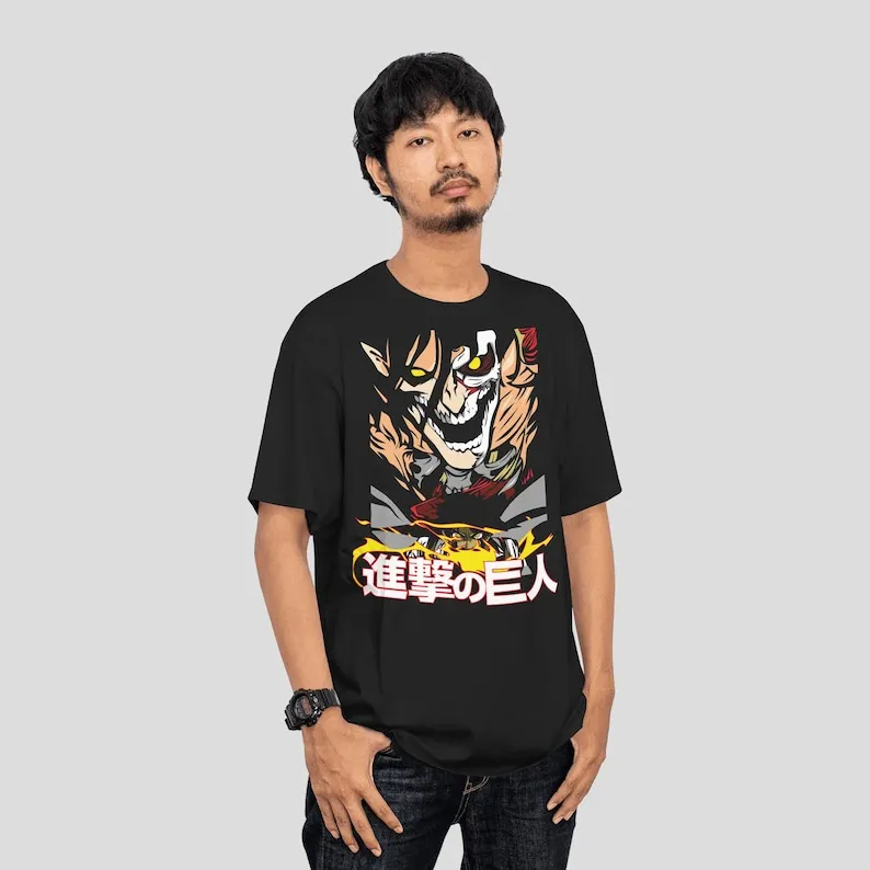 Eren AOT Attack On Titan Anime Merch Printed Japanese Manga 100%Cotton Unisex T-Shirt