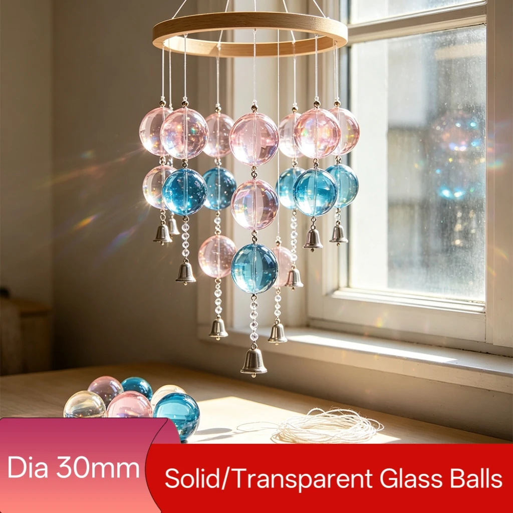 30mm Solid & Transparent Glass Balls 1‑15Pcs High Roundness for DIY Crafts Fish Tank Decoration