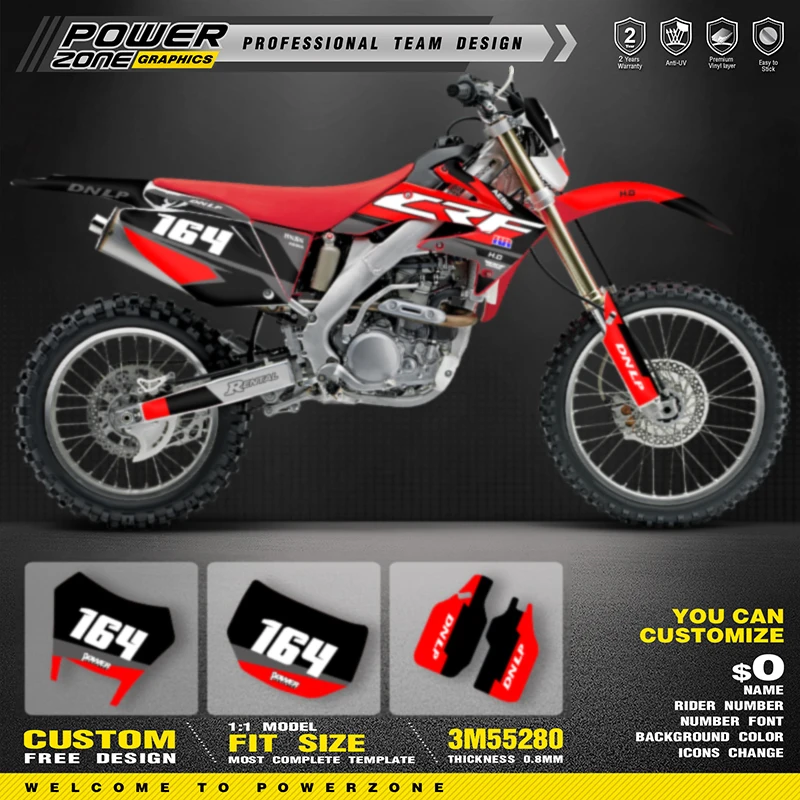 

PowerZone Full Set Graphics Background Decals Stickers Kit For HONDA CRF250X 2019 2018-2004 250X Customized Number Motocycle 011