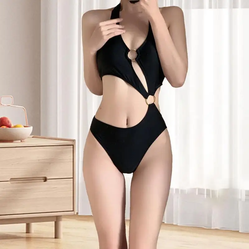 Women's Bikinis Swimsuits Solid Color Bathing Swimwear O-Ring String Bikini Swimsuit Solid Color Swimwear Sexy V-Neck Design For