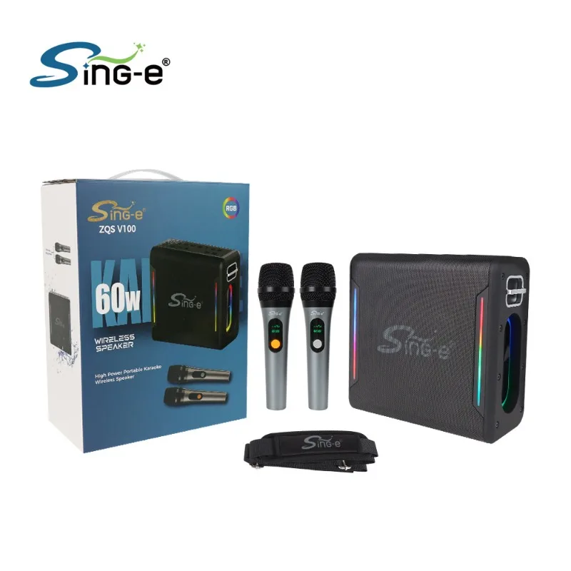 

SING-E ZQS-V100 Bluetooth speaker 60W high-power wireless audio portable hi-fi speaker with two microphones，subwoofer speaker