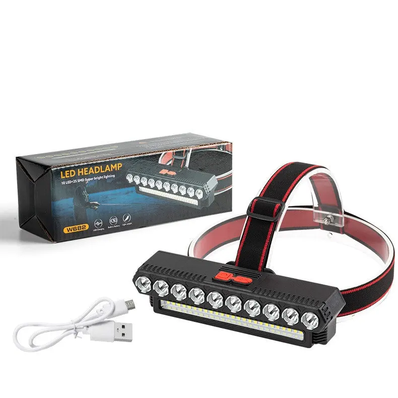 F5 المحمولة الإضاءة مصباح يدوي ليلة الصيد العلوي في الهواء الطلق ضوء مشرق متعدد Led رئيس شحن USB المصباح