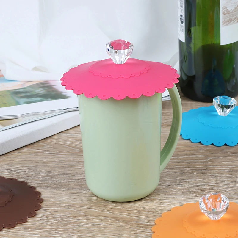 1Pc Stocked,Eco-Friendly Silicone Glass Diamond Cup Lid Cover Coffee Mug Suction Lid