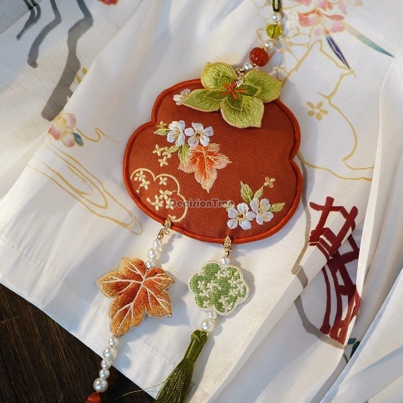 

2024 persimmon maple leaf element embroidery chinese fringe hanging hanfu accessory ban retro ancient style crossbody bag b37