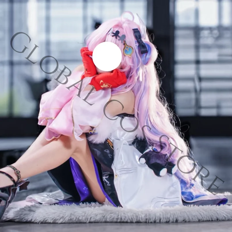 Denia Cosplay Costume Dress with Pink Cape Purple Layers & Black Bear Toy Set for Halloween Party Game Wuthering Waves