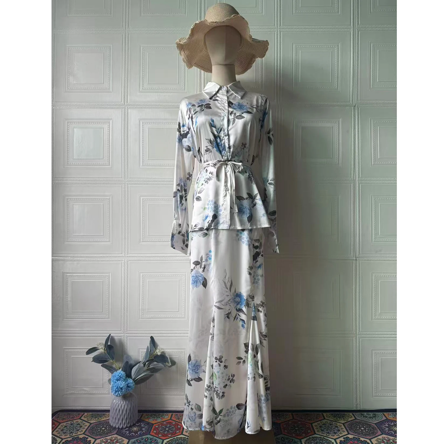 المرأة الربيع الصيف الأزهار طباعة واحدة الصدر مثير فستان كاجوال البدلة