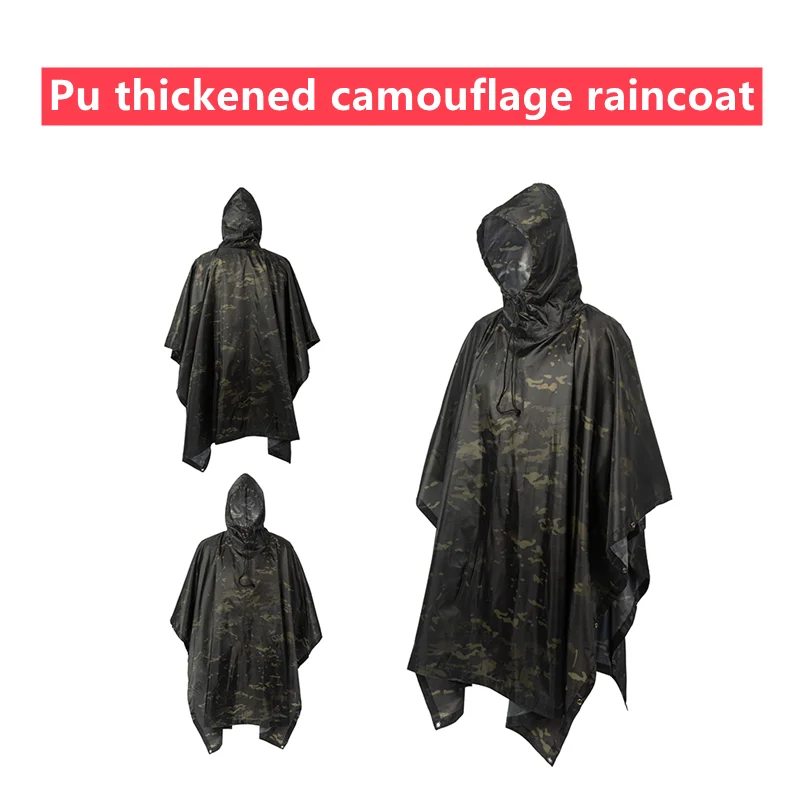 Outdoor Breathable Camouflage Poncho Jungle Tactical Raincoat Birdwatching Hiking Hunting Ghillie Suit Travel Rain Gear