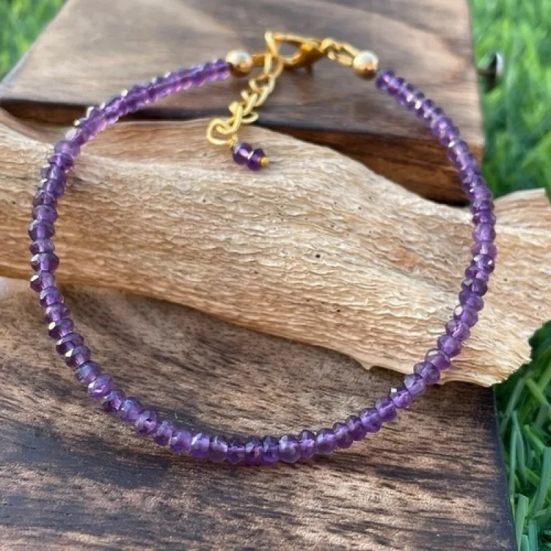 

Браслет из аметистовых драгоценных камней, 7-дюймовые круглые граненые бусины ручной работы