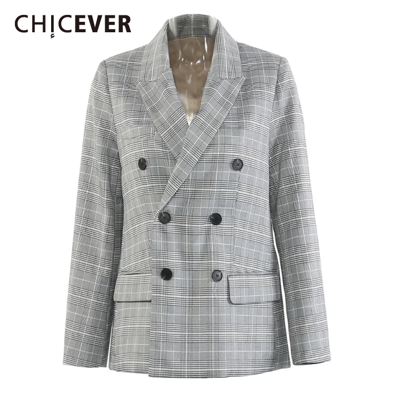 

CHICEVER серая шикарная куртка в клетку, женская свободная офисная куртка с лацканами и длинными рукавами, женские куртки, осенняя модная новая одежда