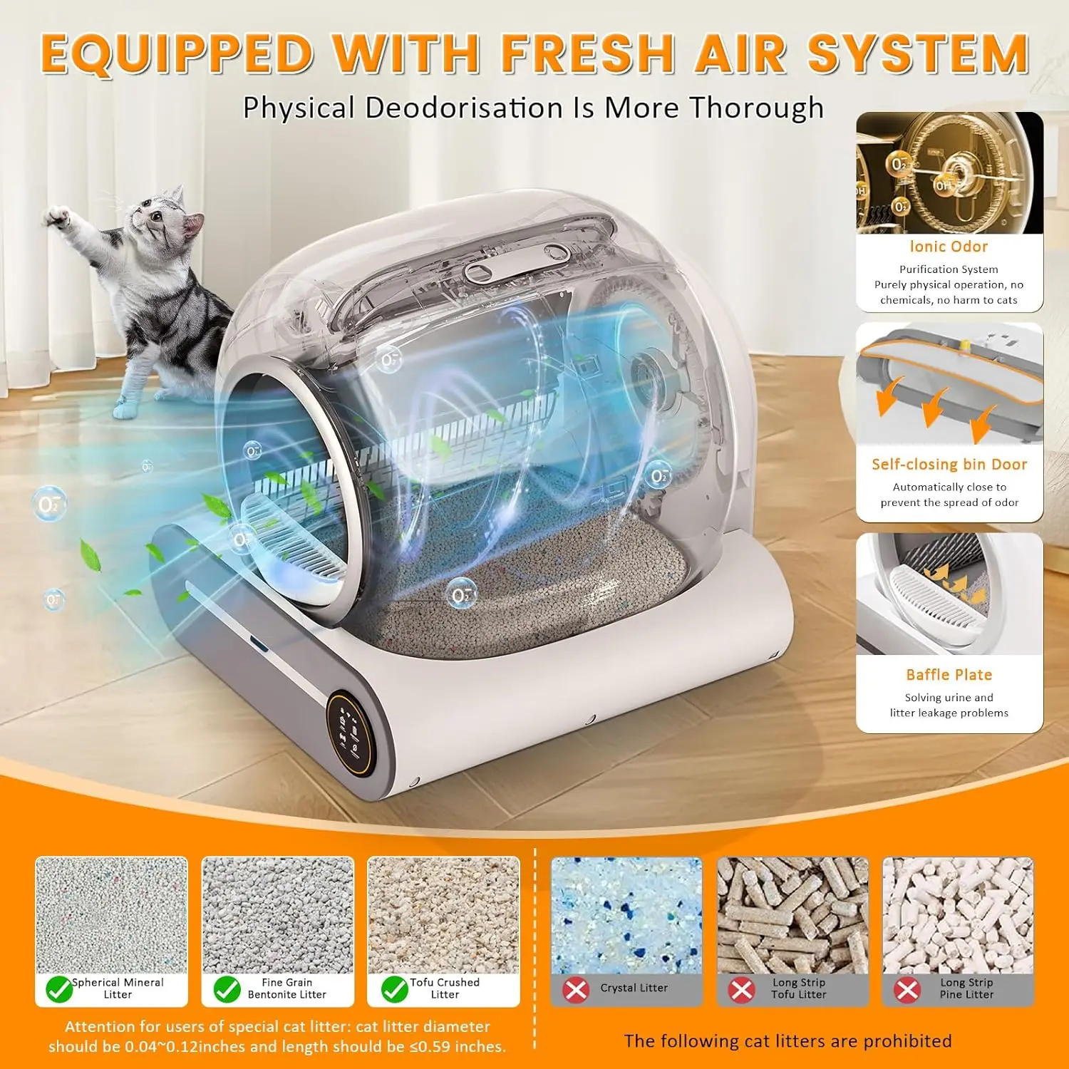 صندوق نفايات أوتوماتيكي ذاتي التنظيف بسعة كبيرة للقطط المتعددة مع التحكم في التطبيق وإزالة الروائح الكريهة