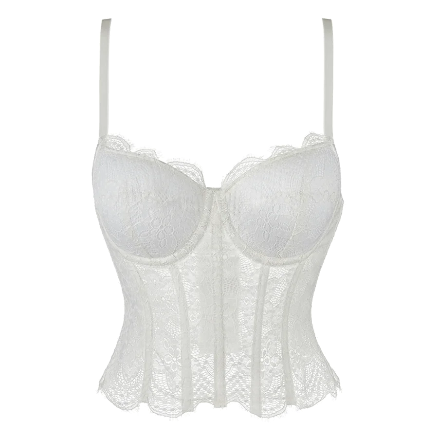 Women's Amour Accent Removable Straps Lingerie Lightly Padded Underwired Basque Corset Bustier with Suspenders 6165
