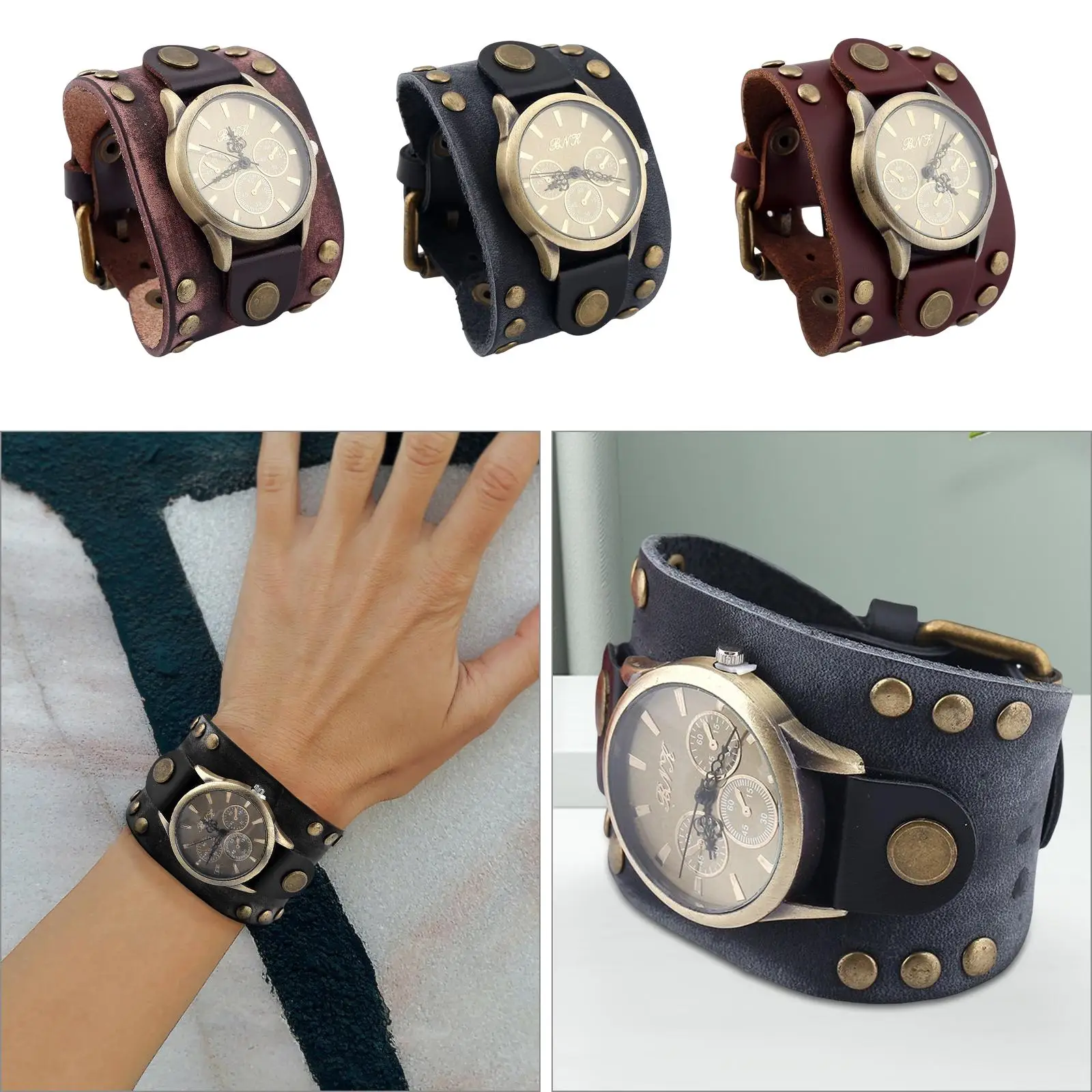 Retro Genuine PU Leather Pointer Watch Bracelets Punk Professional Elegant Valentine\'S Day Gift