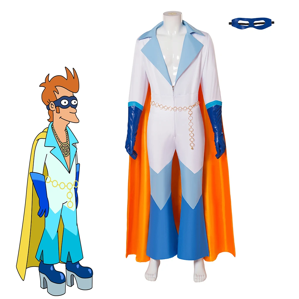 

Philip J. Fry Cosplay Costume Men Fancy Jumpsuit with Cloak Battle Suit Halloween Carnival Party Superhero Disguise Uniform