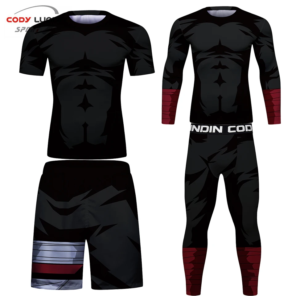 Boxing Suit MMA Compression Jersey + Pants Rashguard Men\'s BJJ Kickboxing Tight T-Shirt Muay Thai Shorts MMA Fightwear Tracksuit