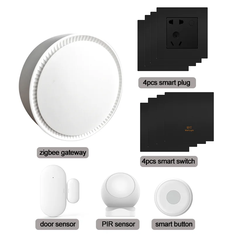 المنزل الذكي عدة زيجبي بوابة 4 قطعة مفتاح ذكي 4 قطعة المكونات الذكية مستشعر الباب PIR كاشف حركة زر التحكم عن بعد لأتمتة المنزل #1