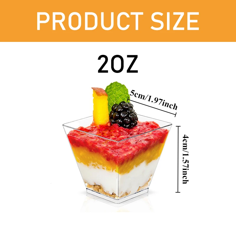 50/100PCS 2OZ Disposable Trapezoidal Dessert Cup Transparent Plastic Trapezoidal Cup Ice Cream Dessert Container Party Wedding