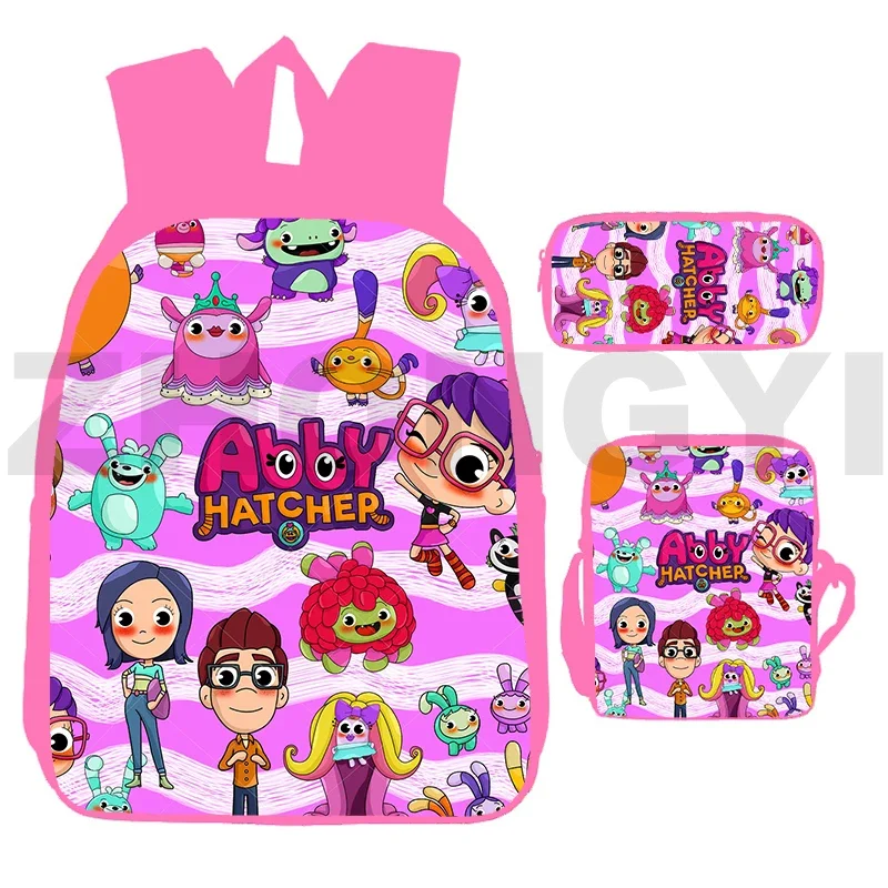 

3D Abby Hatcher Coloring Book Backpacks Canvas Schoolbags for Girls 3 Pcs/Set Kawaii Pink Women Shoulder Bag Cartoon Pencil Bags