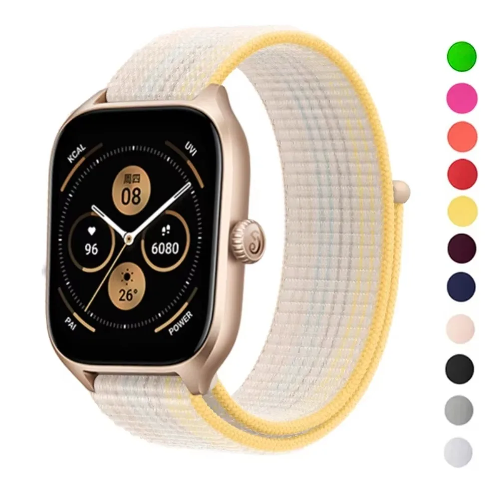 Elastic Woven Nylon Loop Band 20mm 22mm for Amazfit GTS 4 Self-Fastening Adjustable Breathable Replacement Strap Soft Men Women