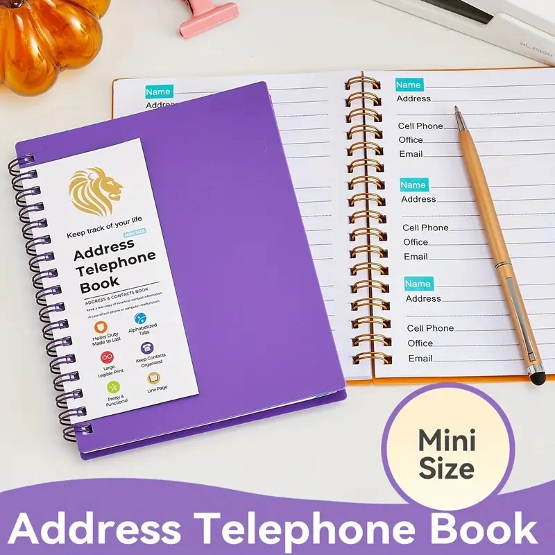 notebook com guias de endereco de telefone e livro de aniversario bloco de notas roxo almofadas escritorio e material escolar 01