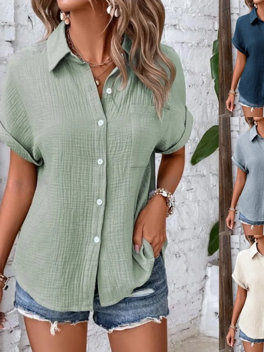 

Женский повседневный топ на пуговицах irt Pure Color Loose Fit ort Sve Cotton Top на пуговицах для повседневной носки Summer Faion