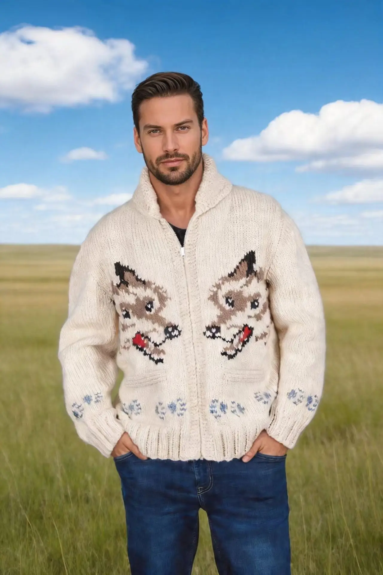 Men's Fox Plaid Knitted Sweater Blazer for Spring 2026 - Thick Knit with Zipper Closure Loose and Comfortable Style