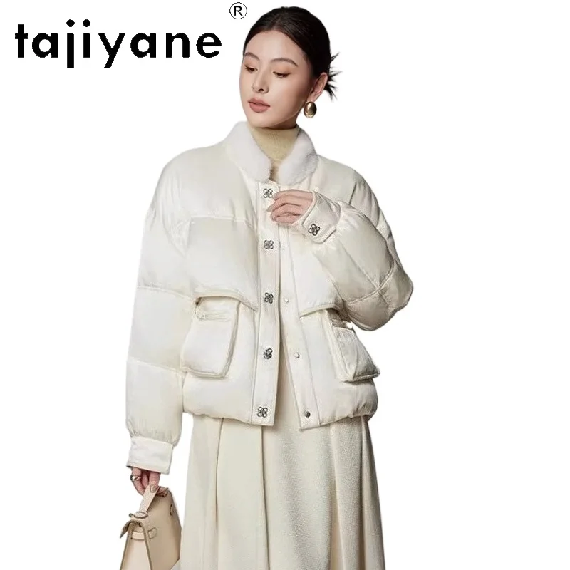 TAJIYANE 90% Goose Down Jacket Woman Elegant Mink Fur Collar Coat Short Silk Puffer Jackets 2025 Winter Women Clothes пуховик