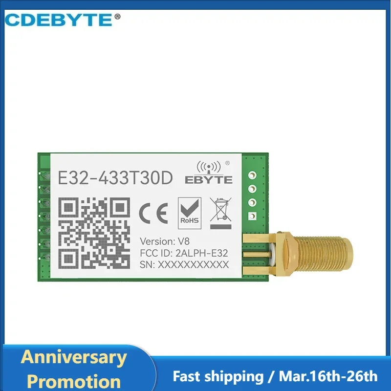 LoRa 433MHz UART IoT Long Range Wireless Transceiver Transmitter Receiver EBYTE E32-433T30D V8 Module 1W SMA Antenna