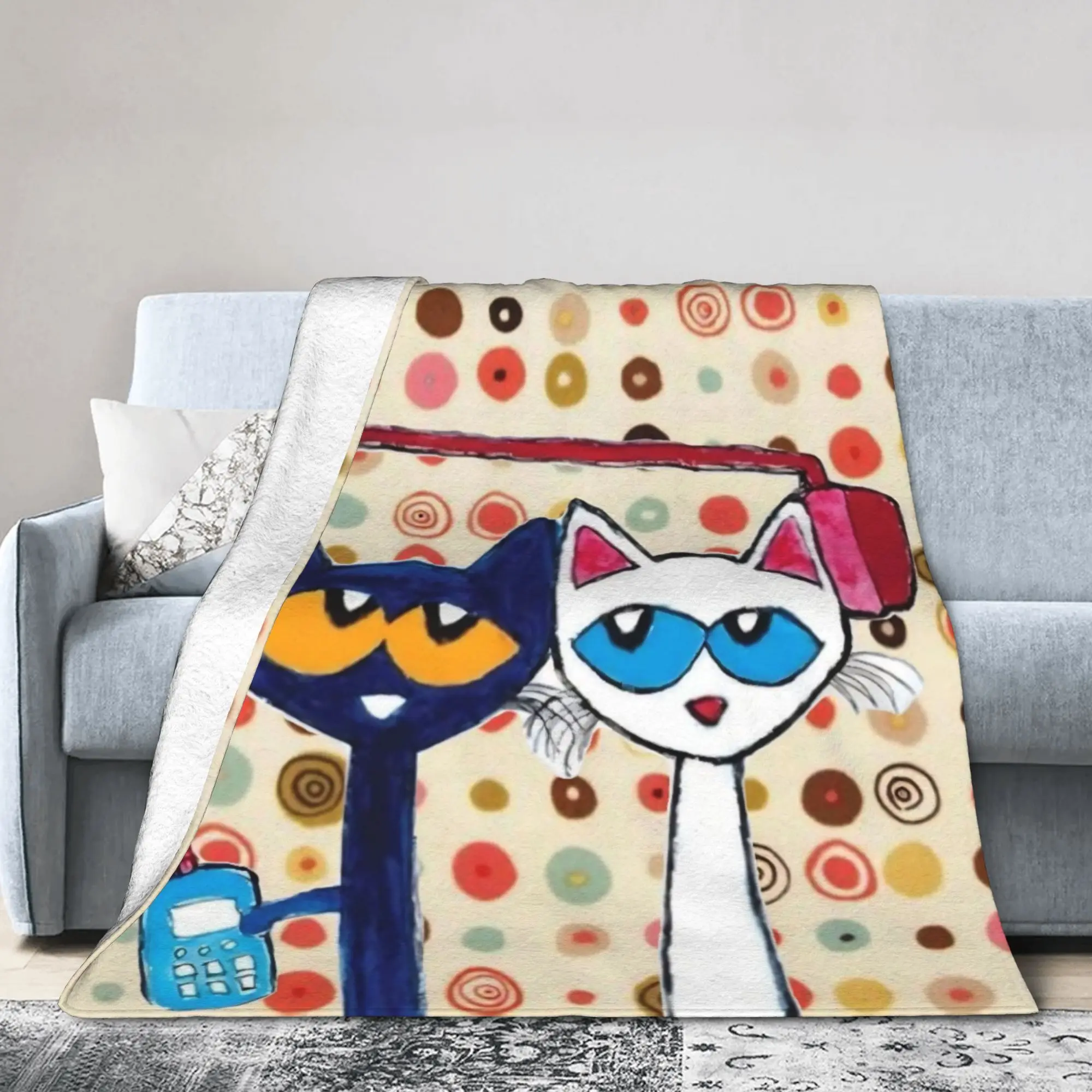 Pete The Cat Cartoon Blanket Velvet Summer Air Conditioning   Multifunction Super Soft Throw Blanket for Bedding Couch Rug Piece
