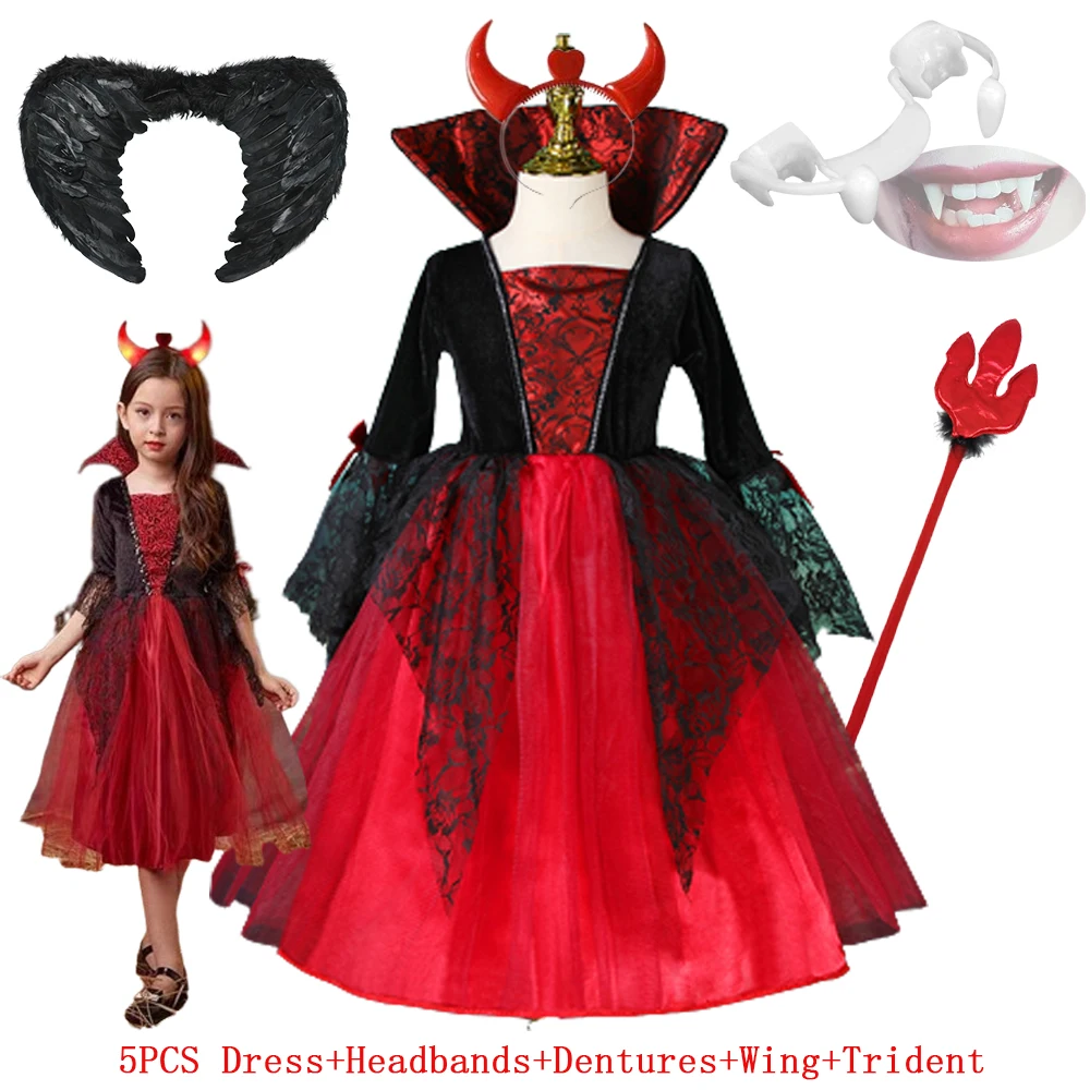 Vampire Cosplay Costume para crianças, Princesa vestidos para meninas, Vampiros Tooth Costumes, Halloween Costume para meninas, Conde Vampiran