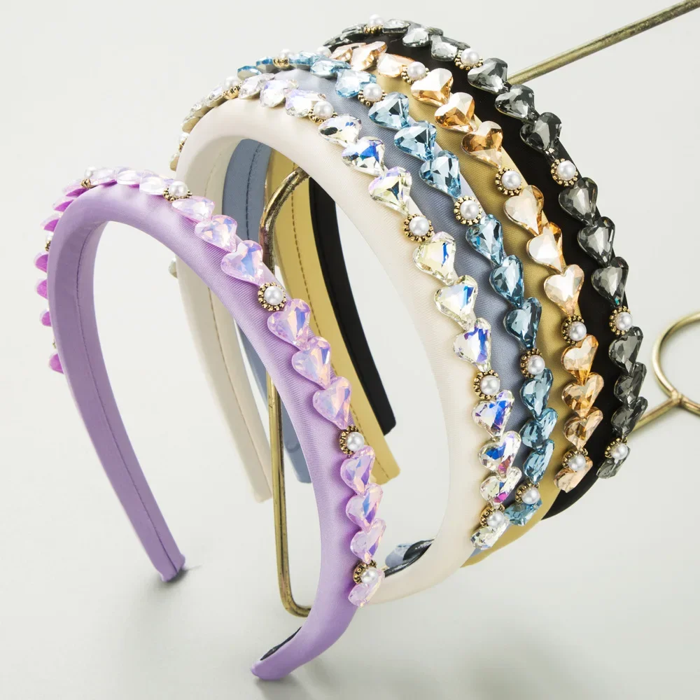 

Sparkling Crystal Heart Headband Padded Luxury Bridal Hair Band Statement Pearl Prom Headwear Elegant Wedding Accessories