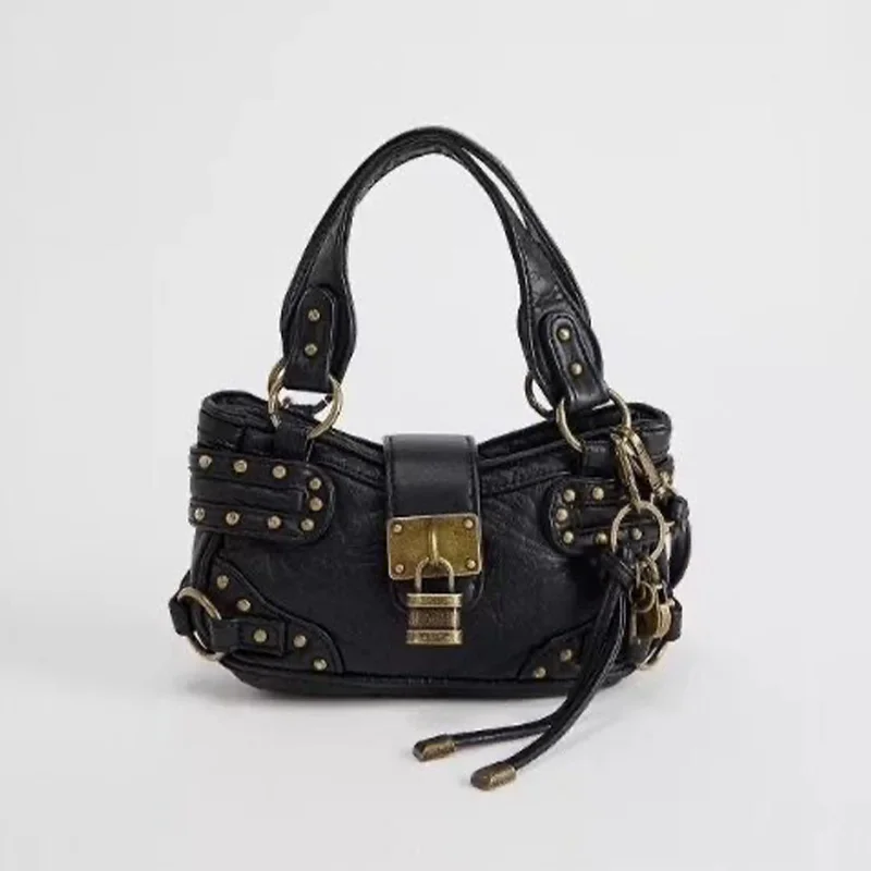 

Брендовая дизайнерская сумка на плечо, роскошная винтажная сумка подмышки, персонализированная сумка через плечо с заклепками, новые универсальные сумки в мотоциклетном стиле