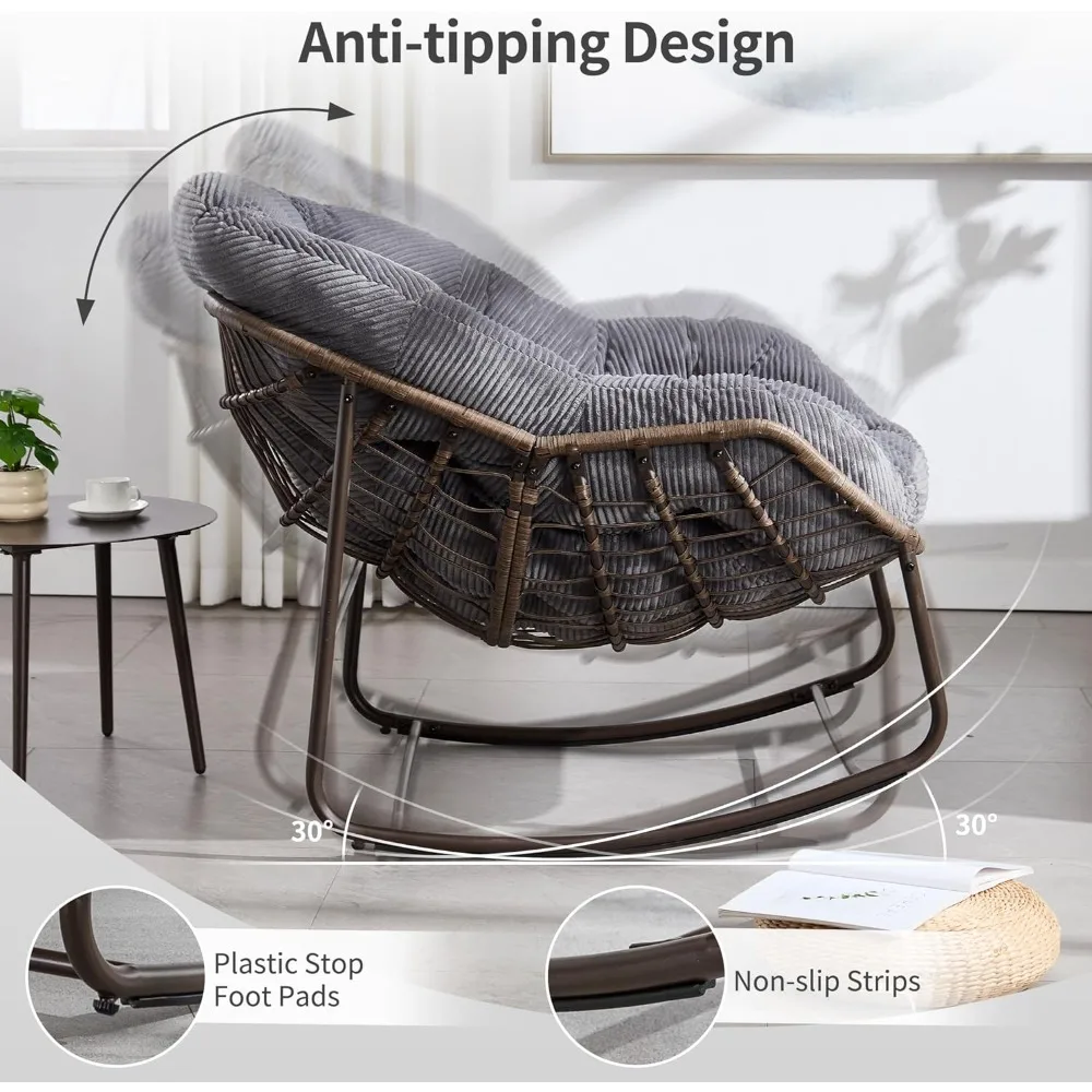 كرسي هزاز باباسان كبير الحجم للاستخدام الداخلي والخارجي مع وسادة مبطنة مخملية - هزاز مريح لمقعد البيض في الفناء #5