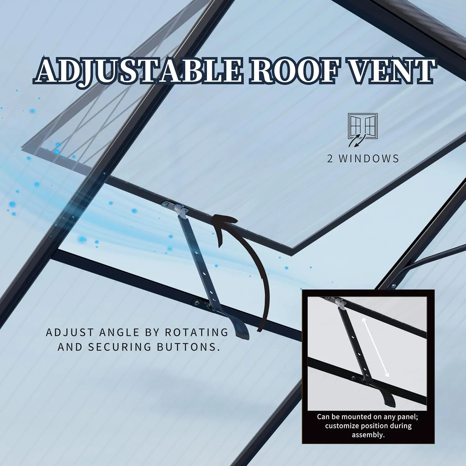 Walk-in Greenhouse Polycarbonate Aluminum Frame Lockable Door Adjustable Vent UV Protection Outdoor Garden, Customized