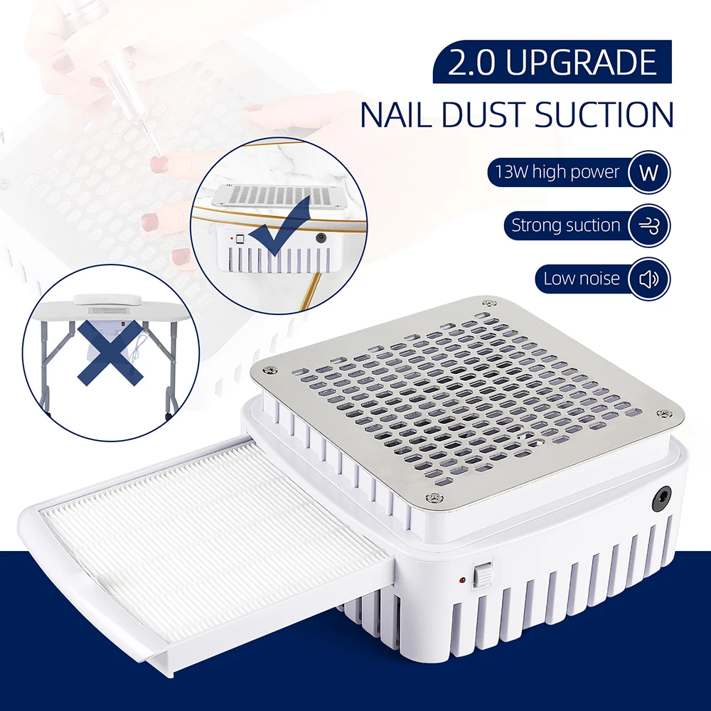 Dual Use Nail Dust Collector Strong Suction Manicure Dust Vacuum Fan Desktop Embedded Nail Dust Extractor for Nail Art Salon