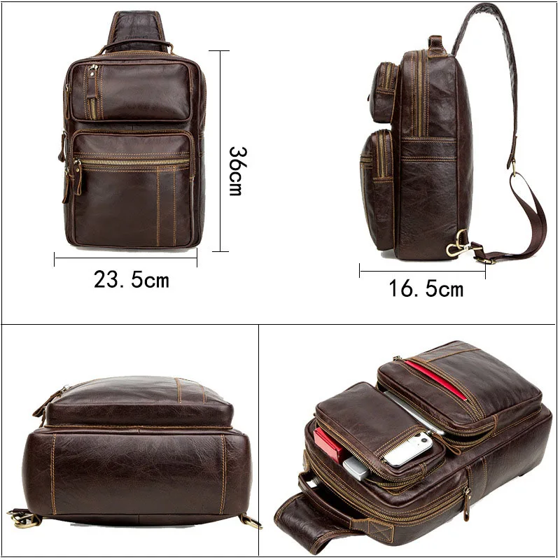 Retro Male Top Layer Cowhide Genuine Leather Shoulder Bags Waterproof Crossbody Travel Sling Messenger Pack Chest Bag for Men