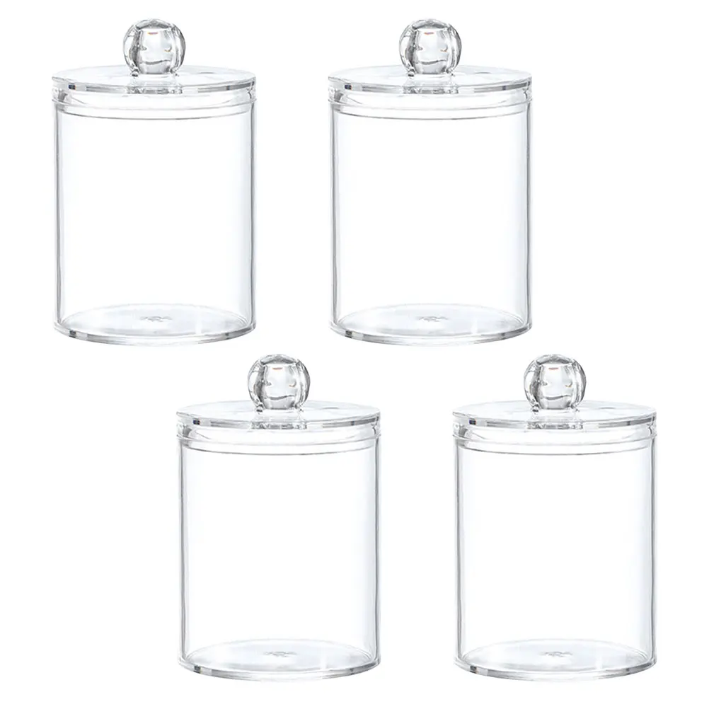 

4pcs Cotton Ball Storage Box Clear Transparent Desktop Organizer with Lid for Swabs Tools Cosmetics Household Storage Container