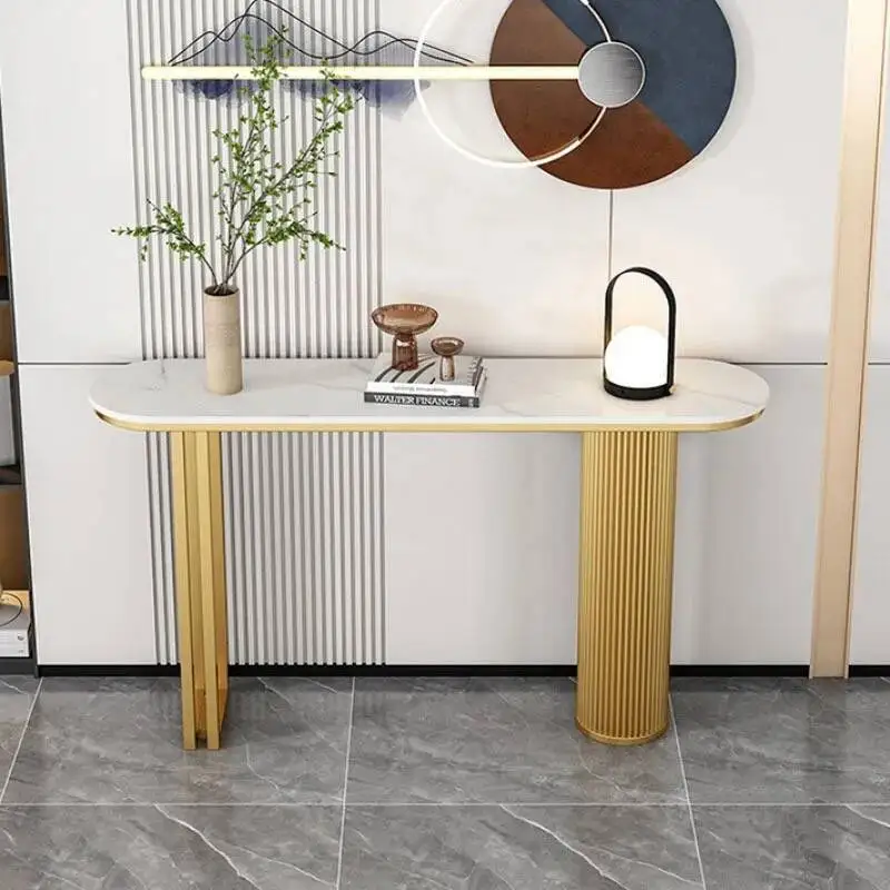 

Curved Italian Slate Console Tables Luxury Wrought Iron Entryway Table Modern Corridor Living Room Decoration Furniture