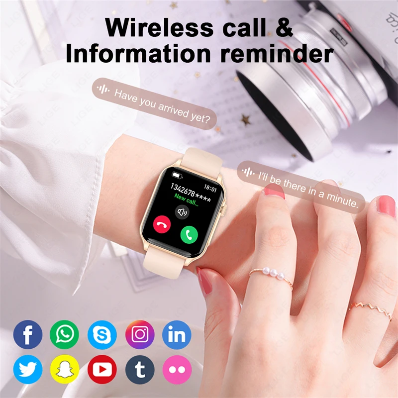 LIGE Smartwatch For Women Men Bluetooth Call Sport Tracker LED Breathing Light Bracelet Health Monitoring Waterproof Watch New