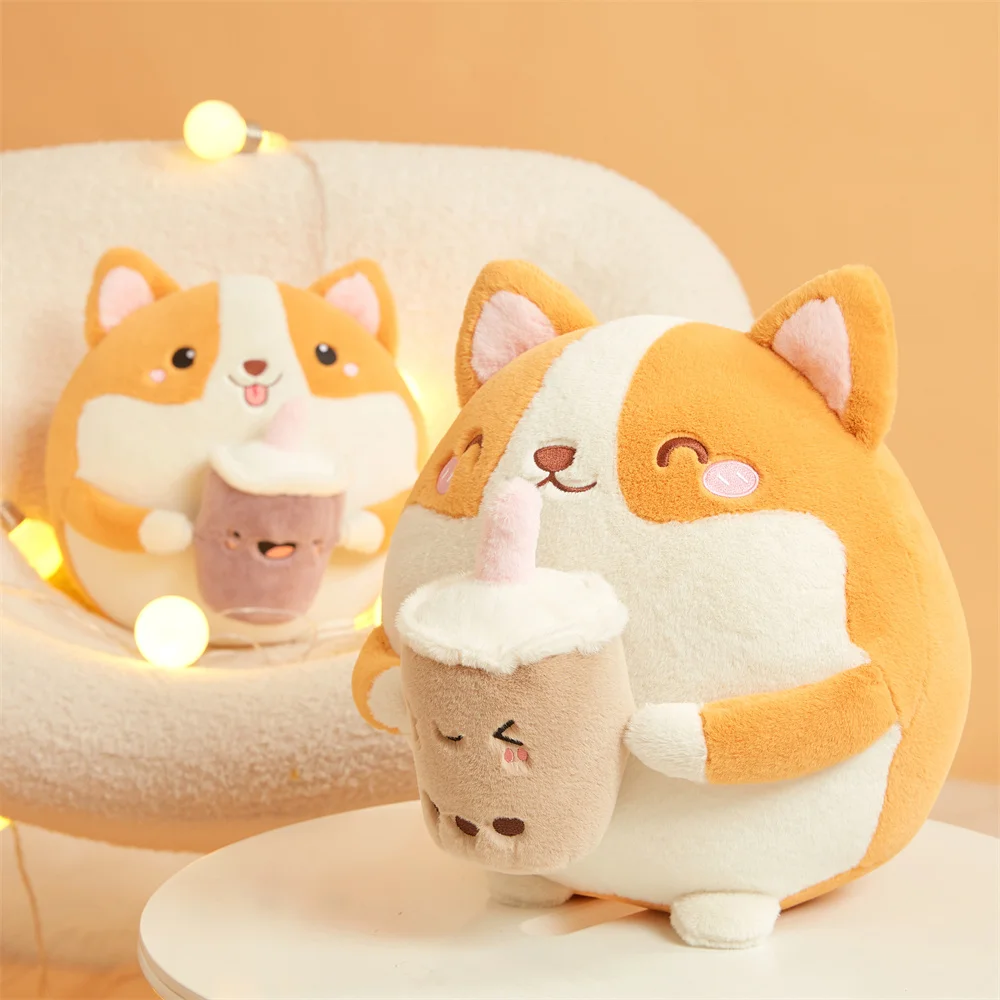 

30cm Cute fat Corgi Plush Toy Cartoon Animal Pillow Stuffed Soft Cup Milk Tea Boba Plushie Doll For Children Girls Gifts