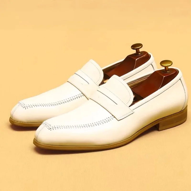 British Trend Mens Dress Shoes Loafers Luxury Genuine Leather Designer 2024 Summer New White Wedding Business Social Shoes Man