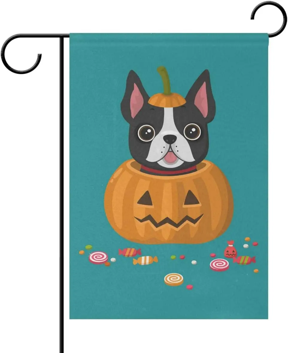 Naanle French Bulldog in Halloween Pumpkin Double Sided Polyester Garden Flag 12 X 18 Inches, Winter Halloween Holiday Decor SSL
