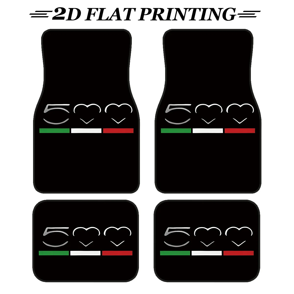 4pcs Non-Slip Car Floor Mats - Italian Stripe Design With Hearts & Green Accents, Durable Polyester, Easy-Clean, Fit For Cars &