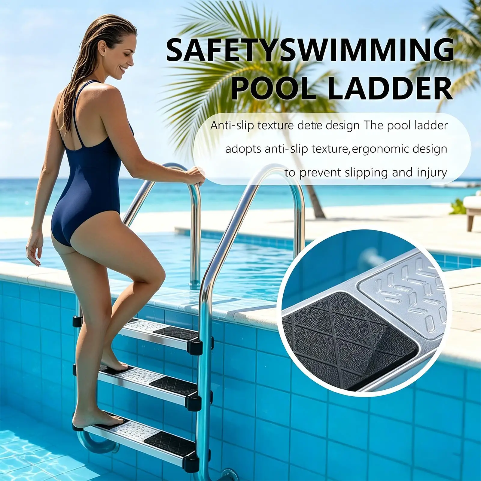 Anti-slip Pool Steps Non-slip Stair Swimming Ladder for Inground Non-skid Pedal Metal above Anti-skid Floor Entry